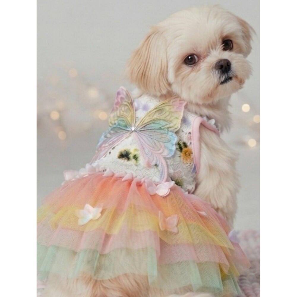 Pet Butterfly Fairy Tutu Dress Pastel Orange Pink Dog Cat Halloween Costume XL